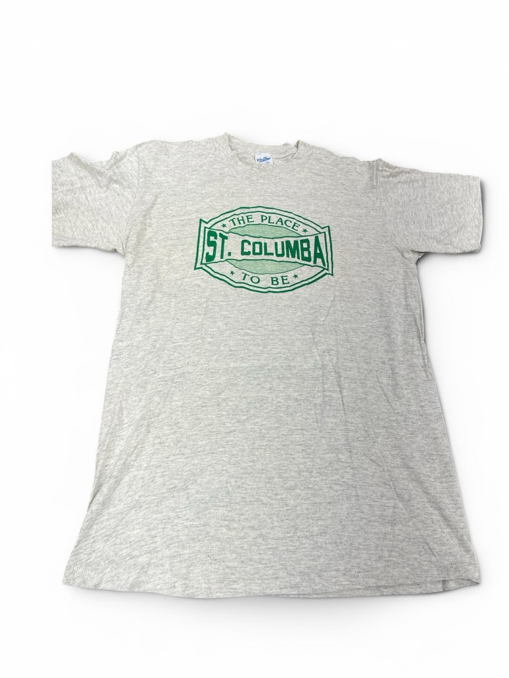 Vintage Velva Sheen Gray T-Shirt, St. Columba, The Place To Be, Size L